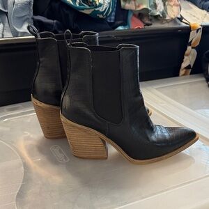 Black Croc-Embossed Ankle Boots